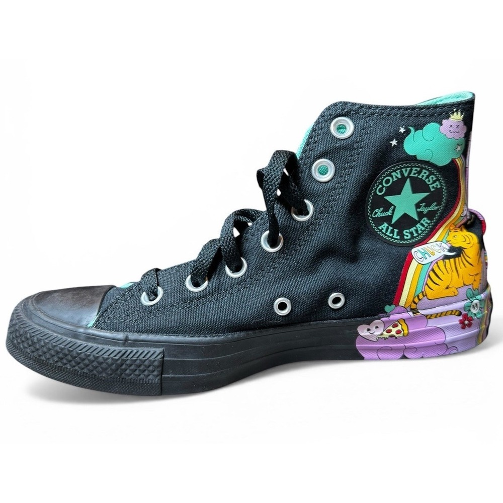 Converse Chuck Taylor All Star Hi Top Black Graphic Sneakers 8 Women - Picture 6 of 8